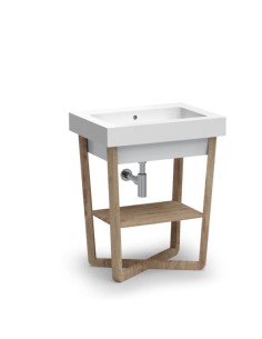 CORE 46 Lavabo da appoggio cm Ø37 + Struttura sottolavabo cm 111 x 46 in  acciaio + Mensola in ceramica - Bagno Italiano